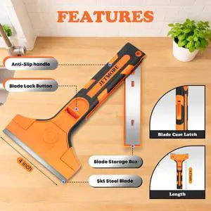 Razor Blade Scraper, Scraper Tool with 15 PCS SK5 Steel Blades, Razor Scraper, Ergonomic Handle with Blade Storage Box, Scraper for Cleaning Windows, Glass, Oven, Stove, Kitchen, Floor, Paint Razor Blade Scraper, Scraper Tool with 15 PCS SK5 Steel Blades, Razor Scraper, Ergonomic Handle with Blade Storage Box, Scraper for Cleaning Windows, Glass, Oven, Stove, Kitchen, Floor, Paint