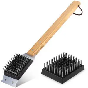 Grill Brush and Scraper for BBQ, Durable & Effective, Replaceable Stainless Steel Head, Wooden Handle Wire Grill Brush for Outdoor Grill, Barbecue Accessories Grill Brush and Scraper for BBQ, Durable & Effective, Replaceable Stainless Steel Head, Wooden Handle Wire Grill Brush for Outdoor Grill, Barbecue Accessories