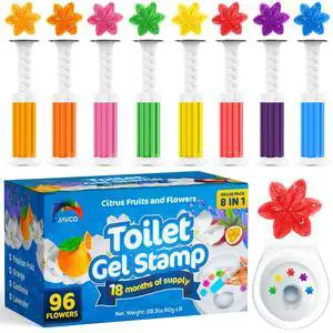 Toilet Gel Stamps, 96 Flower Stamps Toilet Bowl Freshener, Long Lasting Toilet Cleaners Gel for Bathroom Odor Control, 8 Mixed Scents, Automatic Toilet Bowl Deodorizer, 18 Month Supply Toilet Gel Stamps, 96 Flower Stamps Toilet Bowl Freshener, Long Lasting Toilet Cleaners Gel for Bathroom Odor Control, 8 Mixed Scents, Automatic Toilet Bowl Deodorizer, 18 Month Supply