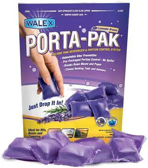 Porta-Pak Black Holding Tank Deodorizer & Portion Control System Drop-Ins - Rapid Breakdown of Waste & Paper, Odor Prevention, Cleans Tank & Sensors - Lavender Breeze, 10-Pack Porta-Pak Black Holding Tank Deodorizer & Portion Control System Drop-Ins - Rapid Breakdown of Waste & Paper, Odor Prevention, Cleans Tank & Sensors - Lavender Breeze, 10-Pack