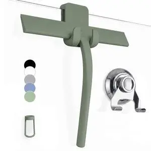 Silicone Shower Squeegee for Glass Doors & Mirrors with Stainless Steel Core, Streak-Free & No-Squeak Window Cleaning, 3-in-1 No-Drill Mount (Hook/Suction/Adhesive),Green, 9 Inches Silicone Shower Squeegee for Glass Doors & Mirrors with Stainless Steel Core, Streak-Free & No-Squeak Window Cleaning, 3-in-1 No-Drill Mount (Hook/Suction/Adhesive),Green, 9 Inches