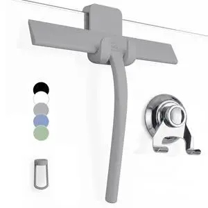 Silicone Shower Squeegee for Glass Doors & Mirrors with Stainless Steel Core, Streak-Free & No-Squeak Window Cleaning, 3-in-1 No-Drill Mount (Hook/Suction/Adhesive),Gray, 9 Inches Silicone Shower Squeegee for Glass Doors & Mirrors with Stainless Steel Core, Streak-Free & No-Squeak Window Cleaning, 3-in-1 No-Drill Mount (Hook/Suction/Adhesive),Gray, 9 Inches