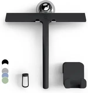 Silicone Shower Squeegee for Glass Doors & Mirrors with Stainless Steel Core, Streak-Free & No-Squeak Window Cleaning, 3-in-1 No-Drill Mount (Hook/Suction/Adhesive), Black, 9'' Silicone Shower Squeegee for Glass Doors & Mirrors with Stainless Steel Core, Streak-Free & No-Squeak Window Cleaning, 3-in-1 No-Drill Mount (Hook/Suction/Adhesive), Black, 9''