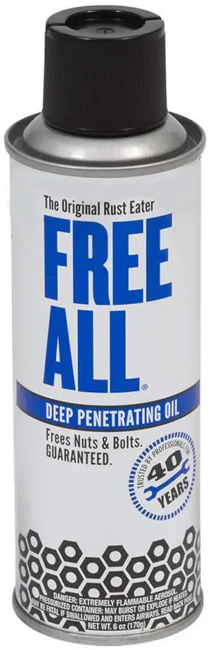 Free All Rust Eater Deep Penetrating Oil, 6 oz Aerosol Loosens Rusted Bolts, Nuts, Pipe Connections & Locks Industrial-Grade Rust Remover, Silicone-Free Formula, Safe for Paint & Plastic Surfaces Free All Rust Eater Deep Penetrating Oil, 6 oz Aerosol Loosens Rusted Bolts, Nuts, Pipe Connections & Locks Industrial-Grade Rust Remover, Silicone-Free Formula, Safe for Paint & Plastic Surfaces