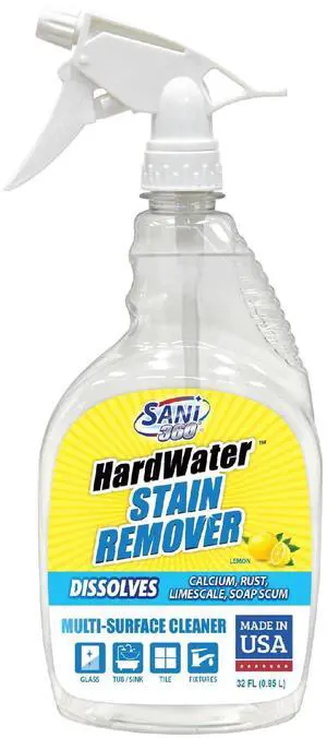 Hard Water Stain Cleaner (32 oz) 60 second multi-surface sealant and cleaner. Reduces buildup, calcium, limescale, rust, and soap scum. Lemon scent MADE IN USA Hard Water Stain Cleaner (32 oz) 60 second multi-surface sealant and cleaner. Reduces buildup, calcium, limescale, rust, and soap scum. Lemon scent MADE IN USA