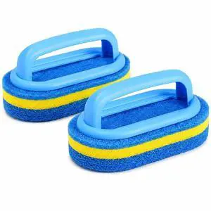 Sponge Scrubbing Brush with Handle, Blue and Yellow, for Kitchen and Bathroom Cleaning, 2 Pack Sponge Scrubbing Brush with Handle, Blue and Yellow, for Kitchen and Bathroom Cleaning, 2 Pack