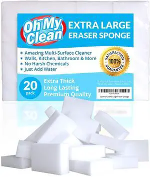 (20 Pack) Extra Large Eraser Sponge Extra Thick, Long Lasting Magic Melamine Cleaning Sponges in Bulk White Foam Pads for Walls, Kitchen, Bathroom, Floor & Baseboard Cleaner (20 Pack) Extra Large Eraser Sponge Extra Thick, Long Lasting Magic Melamine Cleaning Sponges in Bulk White Foam Pads for Walls, Kitchen, Bathroom, Floor & Baseboard Cleaner