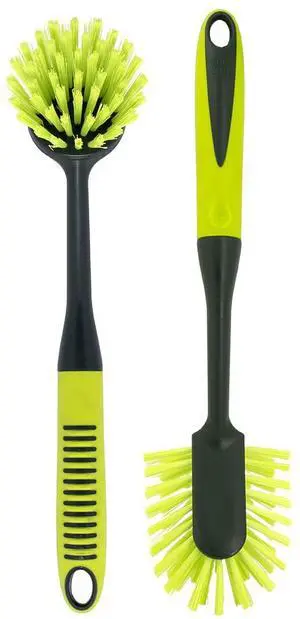 Scrub Brush Set - Long Handle Cleaning Brushes with Heavy Duty Bristles and Comfort Grip - Scrubbers for Kitchen, Household, and Dishwashing, 2 Pieces Scrub Brush Set - Long Handle Cleaning Brushes with Heavy Duty Bristles and Comfort Grip - Scrubbers for Kitchen, Household, and Dishwashing, 2 Pieces