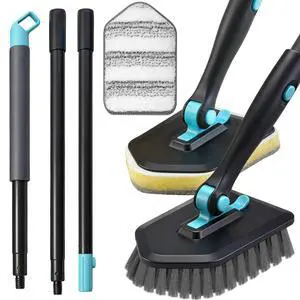 Long Handled Scrub Brush for Shower,3-in-1 Cleaning Brushes with 3 Different Function Cleaning Heads Brush for Shower Cleaning Bathroom Kitchen Walls Tub Tile (Black) Long Handled Scrub Brush for Shower,3-in-1 Cleaning Brushes with 3 Different Function Cleaning Heads Brush for Shower Cleaning Bathroom Kitchen Walls Tub Tile (Black)