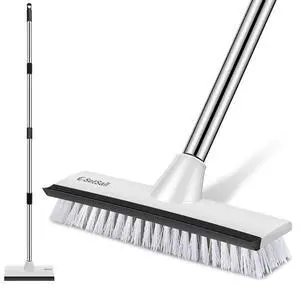 Floor Scrub Brush with 51-Inch Long Adjustable Handle 2 in 1 Scrape Brush Stiff Bristle Floor Scrubber for Cleaning Shower Bathroom Garage Kitchen Wall Deck Tub Tile,Black White Floor Scrub Brush with 51-Inch Long Adjustable Handle 2 in 1 Scrape Brush Stiff Bristle Floor Scrubber for Cleaning Shower Bathroom Garage Kitchen Wall Deck Tub Tile,Black White