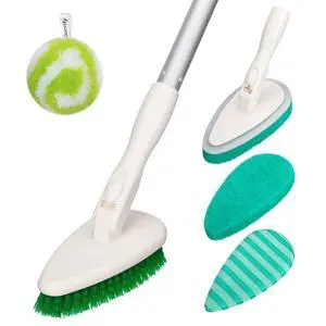 4-in-1 Tub and Tile Shower Scrubber, 51'' Bathtub Cleaning Brush with Long Handle, Soft & Stiff Bristles Bathroom Scrub Brush, Non-Scratch Shower Cleaner Brush for Cleaning 4-in-1 Tub and Tile Shower Scrubber, 51'' Bathtub Cleaning Brush with Long Handle, Soft & Stiff Bristles Bathroom Scrub Brush, Non-Scratch Shower Cleaner Brush for Cleaning