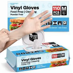 110 Pack Vinyl Gloves Clear Disposable Latex - BPA & Powder-Free Food Grade Gloves for Cooking Cleaning Food Prep Catering BBQ Baking & Restaurant Use - (Medium) 110 Pack Vinyl Gloves Clear Disposable Latex - BPA & Powder-Free Food Grade Gloves for Cooking Cleaning Food Prep Catering BBQ Baking & Restaurant Use - (Medium)