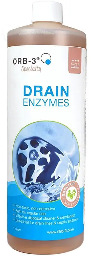 Drain Enzymes, Multi-Purpose Enzymatic Drain Cleaner & Deodorizer, 1-Quart Breaks Down Grease & Organic Build-Up for Drains, Pipes, Garbage Disposals & Septic Systems Drain Enzymes, Multi-Purpose Enzymatic Drain Cleaner & Deodorizer, 1-Quart Breaks Down Grease & Organic Build-Up for Drains, Pipes, Garbage Disposals & Septic Systems