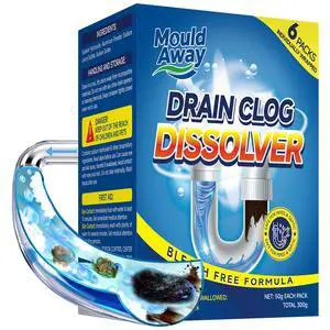 Drain Clog Remover for Sink & Shower, Dissolves Hair, Grease, Soap Scum & Paper, Powerful Bleach-Free Drain Cleaner Powder, 6 Pre-Measured Treatments for Bathroom & Kitchen Drain Clog Remover for Sink & Shower, Dissolves Hair, Grease, Soap Scum & Paper, Powerful Bleach-Free Drain Cleaner Powder, 6 Pre-Measured Treatments for Bathroom & Kitchen