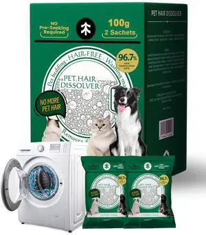 by Seedshub Pet Hair Dissolver for Washing Machine Cleaner-2 Sachets, 96.7% Hair Dissolution, Dog Cat Hair | Stain | Odor Remover for Laundry, HE/Top/Front-Load Compatible, Septic Safe by Seedshub Pet Hair Dissolver for Washing Machine Cleaner-2 Sachets, 96.7% Hair Dissolution, Dog Cat Hair | Stain | Odor Remover for Laundry, HE/Top/Front-Load Compatible, Septic Safe