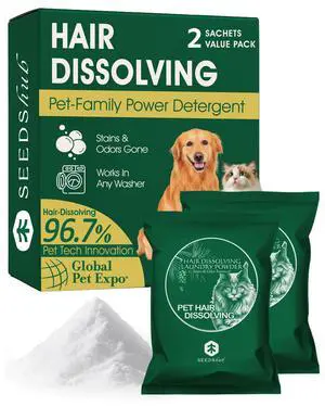 Pet Hair Remover for Laundry - Dog & Cat, Powder Detergent, 2 Sachets Pet Hair Remover for Laundry - Dog & Cat, Powder Detergent, 2 Sachets