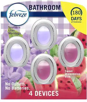 Bathroom Air Freshener, Odor-Fighting, Plug In Alternative, Air Fresheners for Small Spaces in Home, Bathroom, Kitchen, & Closet, Lilac & Watermelon Scents, 4ct (2 of Each Scent) Bathroom Air Freshener, Odor-Fighting, Plug In Alternative, Air Fresheners for Small Spaces in Home, Bathroom, Kitchen, & Closet, Lilac & Watermelon Scents, 4ct (2 of Each Scent)