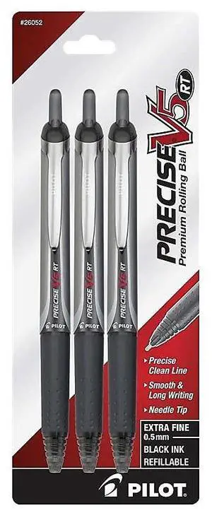 Precise V5 RT Refillable & Retractable Rolling Ball Pens, Extra Fine Point, Black Ink, 0.5mm, 3-Pack Precise V5 RT Refillable & Retractable Rolling Ball Pens, Extra Fine Point, Black Ink, 0.5mm, 3-Pack