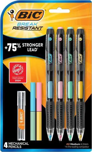 Break Resistant Mechanical Pencils with Erasers, No. 2 Medium Point (0.7mm), 4-Count Pack Pencils for School or Office Supplies, Lead and Eraser Refills Break Resistant Mechanical Pencils with Erasers, No. 2 Medium Point (0.7mm), 4-Count Pack Pencils for School or Office Supplies, Lead and Eraser Refills