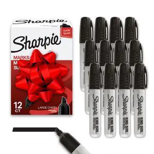King Size Permanent Markers, Chisel Tip, Black, 12 Count - Thick Poster Markers, Heavy Duty For Work & Industrial Use, High Capacity Ink Supply, For Paper, Metal, Plastic, And More King Size Permanent Markers, Chisel Tip, Black, 12 Count - Thick Poster Markers, Heavy Duty For Work & Industrial Use, High Capacity Ink Supply, For Paper, Metal, Plastic, And More