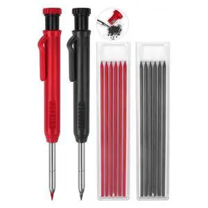 2 Pack Carpenter Pencils Mechanical Pencils with 12 Refills, Construction Pencils with Built-in Sharpener, Long Nib Deep Hole Pencil Marker, Heavy Duty Woodworking Pencil for Architect (2 Colors) 2 Pack Carpenter Pencils Mechanical Pencils with 12 Refills, Construction Pencils with Built-in Sharpener, Long Nib Deep Hole Pencil Marker, Heavy Duty Woodworking Pencil for Architect (2 Colors)
