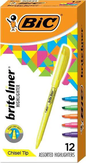 Brite Liner Highlighters, Chisel Tip, School Supplies for Students and Teachers, Ideal for Notes and Textbooks, 12-Count Pack in Assorted Colors Brite Liner Highlighters, Chisel Tip, School Supplies for Students and Teachers, Ideal for Notes and Textbooks, 12-Count Pack in Assorted Colors