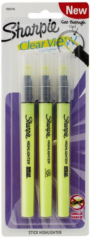 Clear View Highlighter Stick, Yellow, 3/Pack (1950745) Clear View Highlighter Stick, Yellow, 3/Pack (1950745)