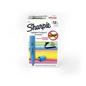 Tank Style Highlighters, Chisel Tip, Fluorescent Blue, Box of 12 Tank Style Highlighters, Chisel Tip, Fluorescent Blue, Box of 12