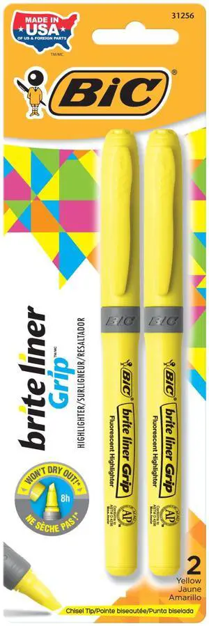 Brite Liner Grip Highlighters, Chisel Tip (1.6 mm), Classic Yellow, 2-Count Pack, Best Highlighters for School Supplies and Office Supplies Brite Liner Grip Highlighters, Chisel Tip (1.6 mm), Classic Yellow, 2-Count Pack, Best Highlighters for School Supplies and Office Supplies