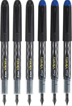 Precise Varsity Pre-Filled Fountain Pens, Medium Point 1 mm Stainless Steel Nib, Black/Blue, 6-Pack Precise Varsity Pre-Filled Fountain Pens, Medium Point 1 mm Stainless Steel Nib, Black/Blue, 6-Pack