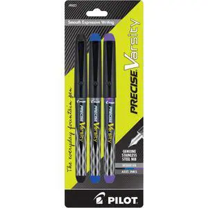 Precise Varsity Pre-Filled Fountain Pens for Writing, Medium Point Stainless Steel Nib, Black/Blue/Purple Ink, 1.0mm, 3-Pack Precise Varsity Pre-Filled Fountain Pens for Writing, Medium Point Stainless Steel Nib, Black/Blue/Purple Ink, 1.0mm, 3-Pack