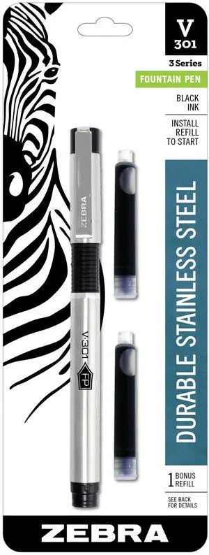 V-301 Fountain Pen, Stainless-Steel Barrel, Fine Point, 0.7mm, Black Ink, 1-Pack with Refill (48111) V-301 Fountain Pen, Stainless-Steel Barrel, Fine Point, 0.7mm, Black Ink, 1-Pack with Refill (48111)