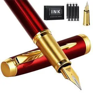 Fountain Pen, luxury pens,Fine point smooth writing pens for journaling fancy pens with Gift Case 10 black ink cartridges an ink converte nice pens metal pen writer giftsRed Fountain Pen, luxury pens,Fine point smooth writing pens for journaling fancy pens with Gift Case 10 black ink cartridges an ink converte nice pens metal pen writer giftsRed