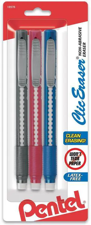 Clic Retractable Eraser with Grip, Assorted Barrel Colors (ZE21BP3M) (Pack of 3) Clic Retractable Eraser with Grip, Assorted Barrel Colors (ZE21BP3M) (Pack of 3)