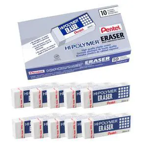 Hi-Polymer Block Eraser, Large, White, Pack of 10 Erasers Hi-Polymer Block Eraser, Large, White, Pack of 10 Erasers