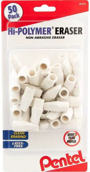 Hi-Polymer White Cap Erasers, 50 Pack (ZEH02BP50), Rectangular Hi-Polymer White Cap Erasers, 50 Pack (ZEH02BP50), Rectangular
