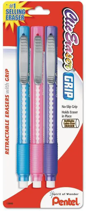 ZE21TBP3M Clic Eraser Pencil-Style Grip Eraser Assorted 3/Pack, Polyvinyl Chloride (PVC) ZE21TBP3M Clic Eraser Pencil-Style Grip Eraser Assorted 3/Pack, Polyvinyl Chloride (PVC)