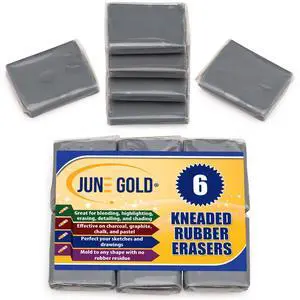 6 Gray Kneaded Erasers, Moldable for Graphite, Charcoal & More 6 Gray Kneaded Erasers, Moldable for Graphite, Charcoal & More