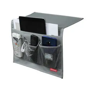 Bedside Storage Organizer with Pockets, Bedside Caddy, Table Cabinet Storage Organizer, TV Remote Control, Phones, Magazines, Tablets, Accessories, Grey Bedside Storage Organizer with Pockets, Bedside Caddy, Table Cabinet Storage Organizer, TV Remote Control, Phones, Magazines, Tablets, Accessories, Grey