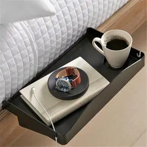 Bedside Shelf for Bed, College Dorm Room, Bunk Bed Shelf/Caddy for Top Bunk, Clip On Nightstand Tray with Cord and Cup Holder for Table Storage (Black) Bedside Shelf for Bed, College Dorm Room, Bunk Bed Shelf/Caddy for Top Bunk, Clip On Nightstand Tray with Cord and Cup Holder for Table Storage (Black)