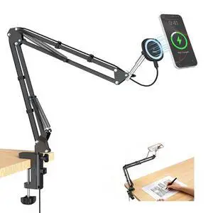 Magnetic Wireless Charger Phone Holder for Bed Desk, Flexible Articulating Table Mount, Overhead Stand Compatible with iPhone 17/16/15/14, Great for Video Recording, Zoom Meeting, Live Streaming Magnetic Wireless Charger Phone Holder for Bed Desk, Flexible Articulating Table Mount, Overhead Stand Compatible with iPhone 17/16/15/14, Great for Video Recording, Zoom Meeting, Live Streaming