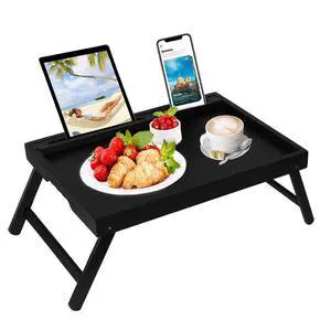 Bed Tray Table with Foldable Legs, Breakfast Food Trays for Eating on Couch with Media Slot for Bed, Eating, TV Tray, Kitchen Serving Tray(Black, Medium) Bed Tray Table with Foldable Legs, Breakfast Food Trays for Eating on Couch with Media Slot for Bed, Eating, TV Tray, Kitchen Serving Tray(Black, Medium)