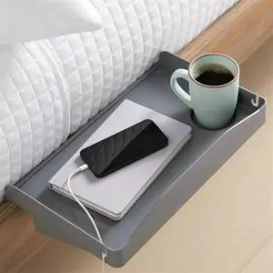 Bedside Shelf for Bed, College Dorm Room, Bunk Bed Shelf for Top Bunk, Clip On Nightstand Tray with Cord and Cup Holder, Bunkbed Caddy for Table Storage (Dark Gray) Bedside Shelf for Bed, College Dorm Room, Bunk Bed Shelf for Top Bunk, Clip On Nightstand Tray with Cord and Cup Holder, Bunkbed Caddy for Table Storage (Dark Gray)