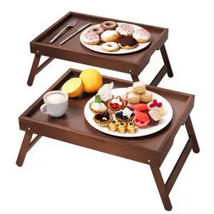 2 Pack Bamboo Bed Tray Table with Folding Legs,Breakfast Trays,Serving Tray for Food and Snack,Laptop Trays for Working(Brown) 2 Pack Bamboo Bed Tray Table with Folding Legs,Breakfast Trays,Serving Tray for Food and Snack,Laptop Trays for Working(Brown)