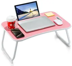 Laptop Bed Desk, Foldable Lap Desk, Portable Lap Table, Laptop Stand with Cup Holder, Tablet Slot & Lifting Handle for Work, Write, Draw & Eat on Bed, Sofa or Couch - Rose Pink Laptop Bed Desk, Foldable Lap Desk, Portable Lap Table, Laptop Stand with Cup Holder, Tablet Slot & Lifting Handle for Work, Write, Draw & Eat on Bed, Sofa or Couch - Rose Pink