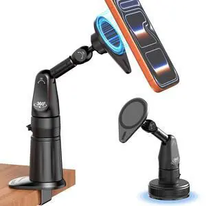 2 in 1 Magnetic Phone Holder Desk Mount, Cell Phone Clamp Clip for Pole Desk, Magnetic Phone Stand with Suction Cup, Compatible for iPhone 17 16,15, 14, 13 12 Pro/Max Samsung Galaxy, Google 2 in 1 Magnetic Phone Holder Desk Mount, Cell Phone Clamp Clip for Pole Desk, Magnetic Phone Stand with Suction Cup, Compatible for iPhone 17 16,15, 14, 13 12 Pro/Max Samsung Galaxy, Google