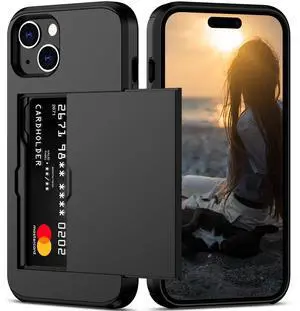 Compatible with iPhone 15 Case with Card Holder Heavy Duty Protective Dual Layer Shockproof Hidden Card Slot Slim Wallet Phone Cover for Women&Men 6.1 inch(Black) Compatible with iPhone 15 Case with Card Holder Heavy Duty Protective Dual Layer Shockproof Hidden Card Slot Slim Wallet Phone Cover for Women&Men 6.1 inch(Black)