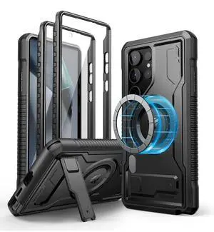 Magnetic Case for Samsung Galaxy S24 Ultra Case, Compatible with Magsafe, 2 Front Frames & Built-in Screen Protector, Bumper Rugged Shockproof Full-Body Protective Cover with Kickstand,Black Magnetic Case for Samsung Galaxy S24 Ultra Case, Compatible with Magsafe, 2 Front Frames & Built-in Screen Protector, Bumper Rugged Shockproof Full-Body Protective Cover with Kickstand,Black