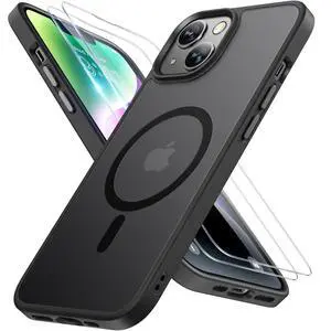 Magnetic for iPhone 14 Case 6.1 inch (Compatible with MagSafe)with 2X Screen Protectors Military-Grade Protection, Anti-Fingerprint Translucent Matte Phone Case Cover, Black Magnetic for iPhone 14 Case 6.1 inch (Compatible with MagSafe)with 2X Screen Protectors Military-Grade Protection, Anti-Fingerprint Translucent Matte Phone Case Cover, Black