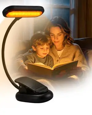 1800K Amber Rechargeable Book Light for Reading at Night, Eye-Caring with No Blue Light, Stepless Dimming & Memory Function, Lightweight Clip On Reading Lamp for Kids and Adults 1800K Amber Rechargeable Book Light for Reading at Night, Eye-Caring with No Blue Light, Stepless Dimming & Memory Function, Lightweight Clip On Reading Lamp for Kids and Adults